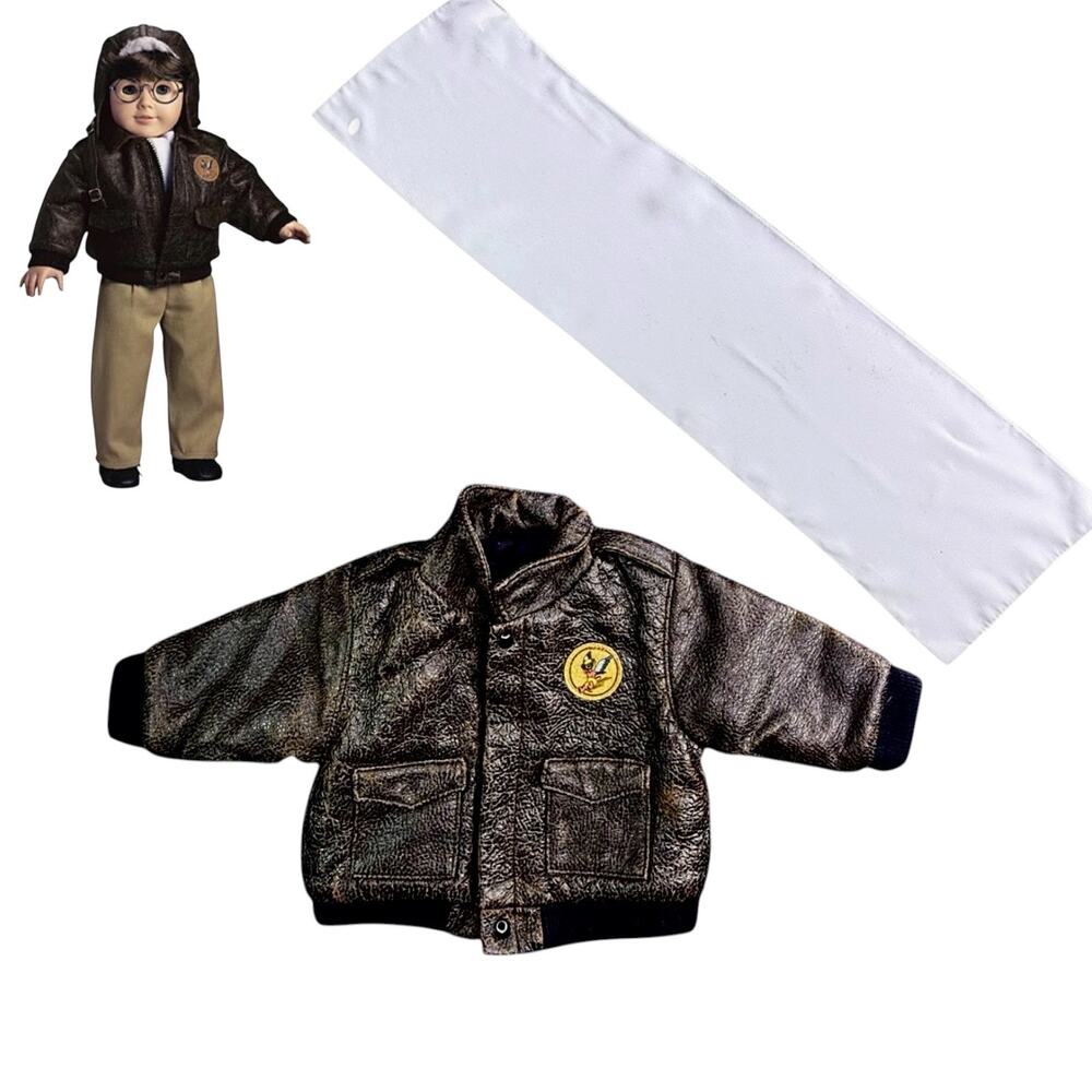 American Girl Molly Aviator Jacket & Flying Scarf Bomber Flight Coat Brown White